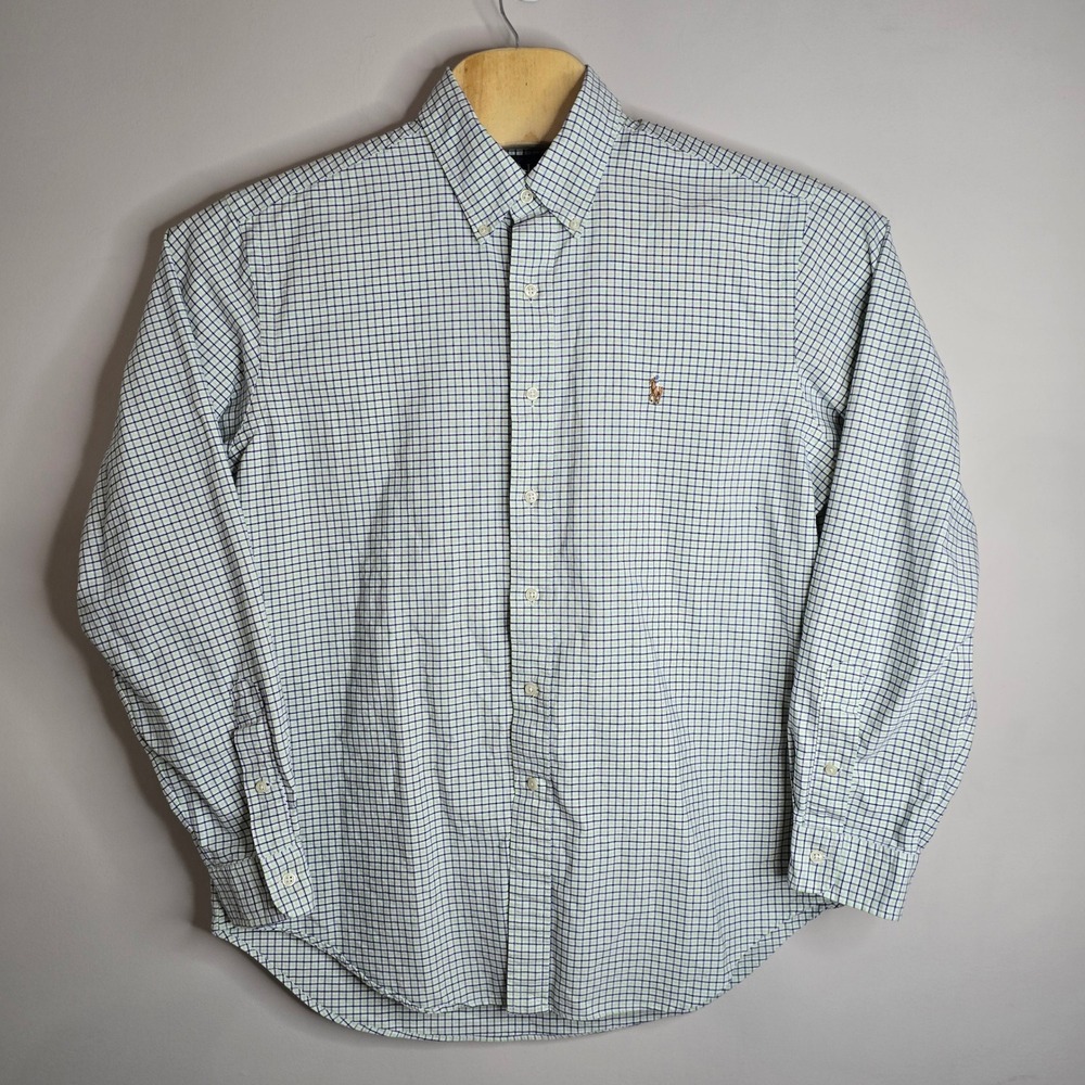 Ralph Lauren Classic Fit Mens Large Button Down Shirt Navy Green Plaid Cotton